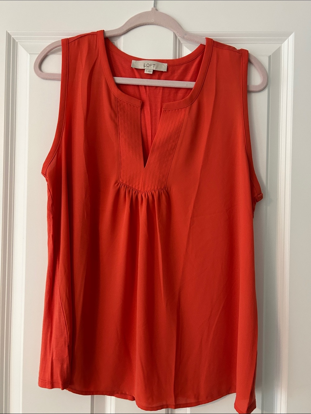 LOFT Vibrant Orange/Red Sleeveless Split-Neck Top